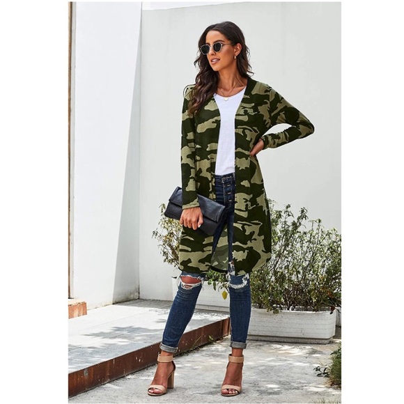 NEW Camo Print Long Sleeve Cardigan - Picture 2 of 15